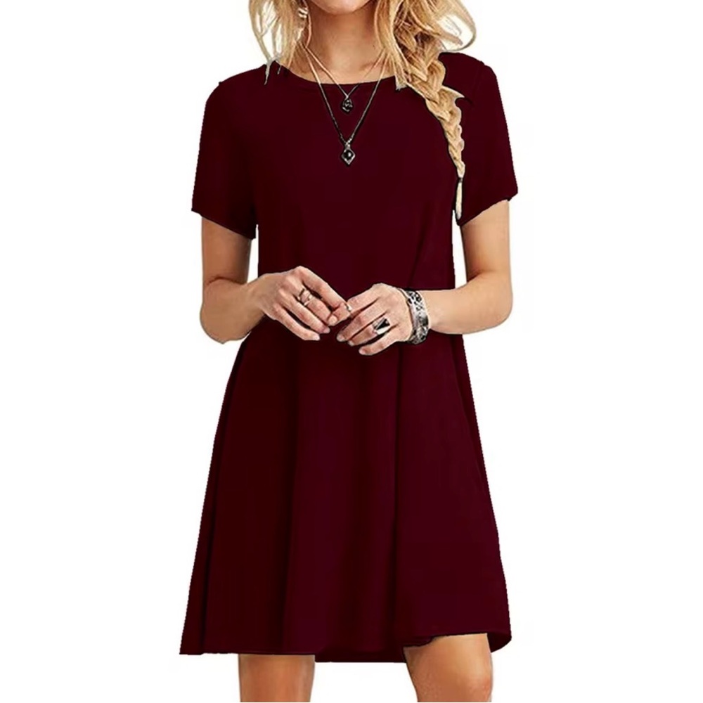 Chic Burgundy Short Sleeve Mini Dress